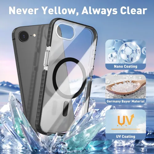 Vista 2 de MILPROX Funda de cristal transparente compatible con iPhone 16E/17E de 6.1 pulgadas, a prueba de golpes, resistente a los golpes, diseño Negro