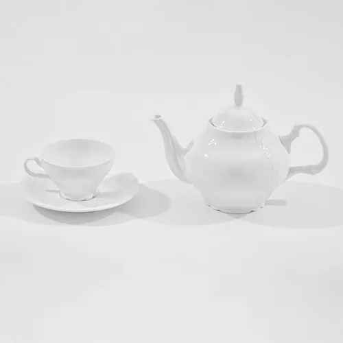 Vista 6 de Juego de taza de té y platillo de porcelana fina, superficie de escultura, taza ligera de 7 onzas, juego de cuatro