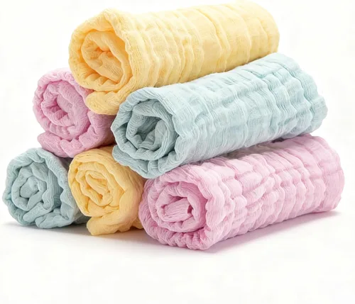 Vista 16 de Toallitas de muselina orgánicas para bebé, paquete de 6, toalla de baño y cara de 12x12 pulgadas, extra absorbente y suave, para bebés recién Azul