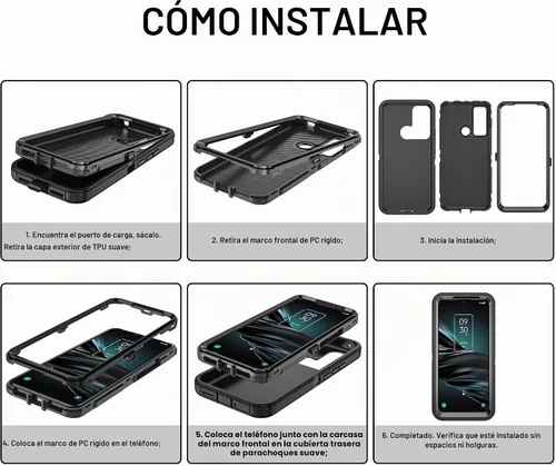 Vista 7 de Asuwish Funda para teléfono T-Mobile Revvl 4 Plus con protector de pantalla de vidrio templado y cubierta de celda híbrida a prueba de golpes Negro