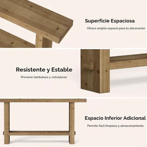 Vista 7 de Mesa consola de madera maciza de 63 pulgadas, mesa de entrada estrecha con estante de almacenamiento de 2 niveles, para pasillo, entrada, sala