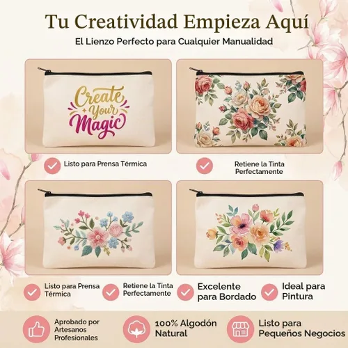 Vista 3 de Bolsa de lona en blanco con cremallera, bolsas de maquillaje a granel, bolsa multiusos de lona para lápices con cremallera resistente, bolsa