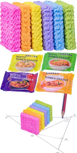 Vista 7 de 16 unidades de borradores de comida para niños, para el aula, fideos de ramen picantes, lindos borradores para niños, escritorio a granel, mascotas