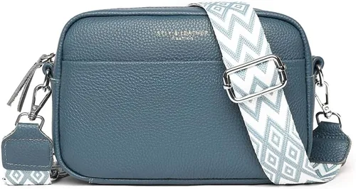 Vista 12 de Bolso cruzado para mujer de cuero genuino con correa ancha, bolso de hombro, bolso de mano, diseño moderno, bolso cruzado para cámara, cierre
