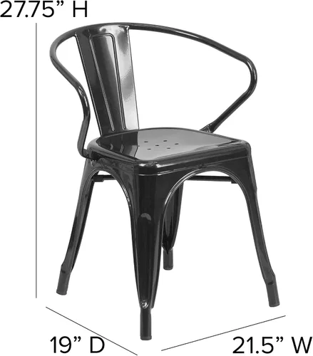 Vista 3 de Flash Furniture silla de metal con apoyabrazos, Metal, Negro