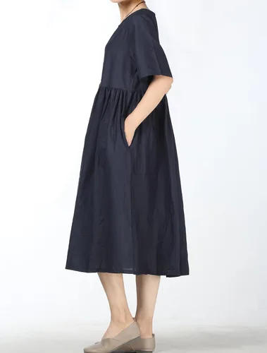 Vista 3 de FTCayanz Vestido midi de verano para mujer, de lino, bohemio, casual, para playa, con bolsillos