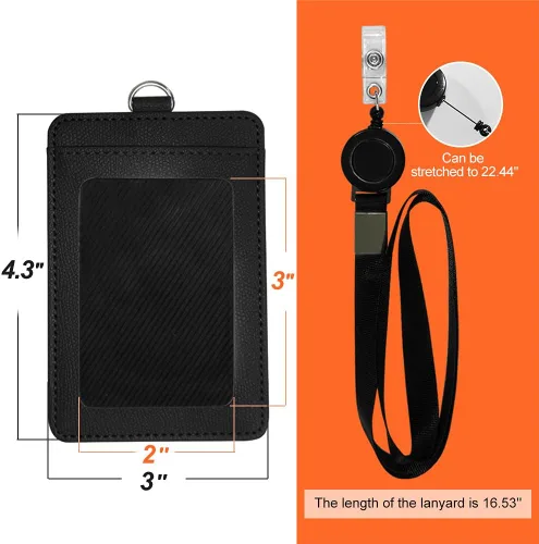 Vista 4 de HYCOPROT Soporte para tarjetas de identificación con cordón, retráctil, de piel sintética, vertical, horizontal, para tarjetas de identificación