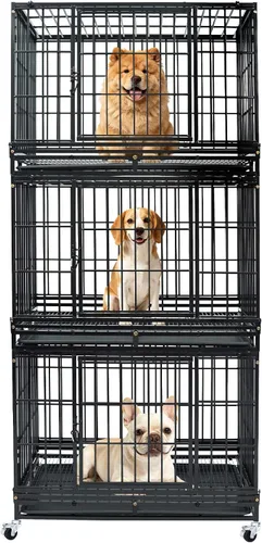 Vista 11 de Jaulas de dos niveles de 30 pulgadas para perros pequeños, jaula para perros de tamaño mediano para 2 perros, jaula resistente para perros, perreras