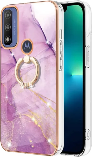 Vista 2 de Funda para Moto G Pure/G Power 2022 - TPU suave + patrón de mármol IMD brillante anillo atril para niñas y mujeres, protección de cámara y pantalla