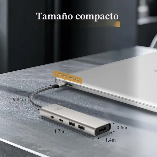 Vista 9 de Minthouz USB C Hub 5 en 1, 4K a 60Hz Pantalla HDMI 125W PD Datos USB-C y USB-A de 10 Gbps, adaptador multipuerto para Mac Book Pro/Air, iPad Pro