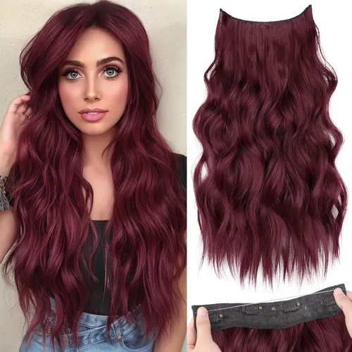 Vista 36 de KooKaStyle - Extensiones de cabello con hilo invisible, diadema transparente, ajustables, 4 clips fijadores, cabello largo y ondulado de 12