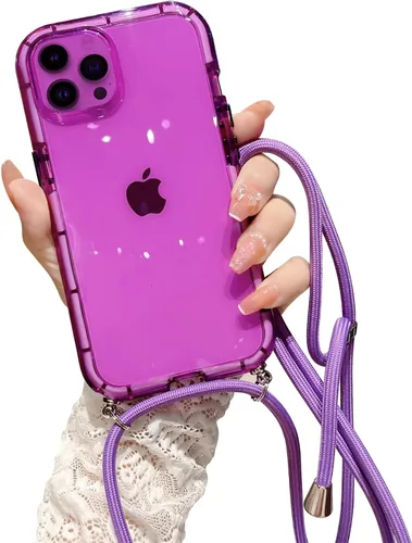 Vista 7 de Funda transparente para iPhone 12 Pro Max con cordón cruzado, delgada, translúcida, a prueba de golpes, suave, con correa de hombro ajustable