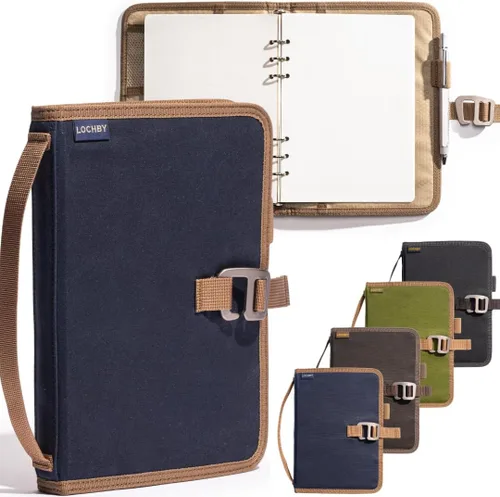 Vista 47 de LOCHBY® Carpeta Field A5 Cubierta de carpeta de 6 anillas Lona encerada resistente al agua Diseño plano Sistema A5 apto para recargar