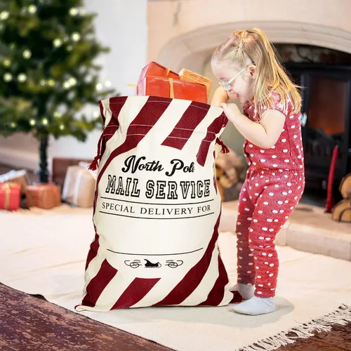Vista 2 de LessMo - Saco de Navidad para Papá Noel, Bolsa de regalo de Navidad grande con cordón, reutilizable, personalizada para el almacenamiento