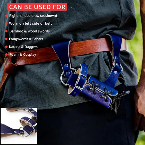 Vista 89 de Armory Replicas™ - Rana espada de cuero hecha a mano – Disfraz medieval LARP hebilla ajustable y cinturón de arma con cable soporte