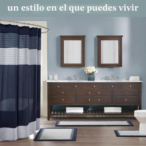 Vista 7 de Madison Park Amherst - Cortina de ducha para baño, 72 x 72 pulgadas, seda sintética, color aguamarina Clásico moderno, brillo ligero, a rayas