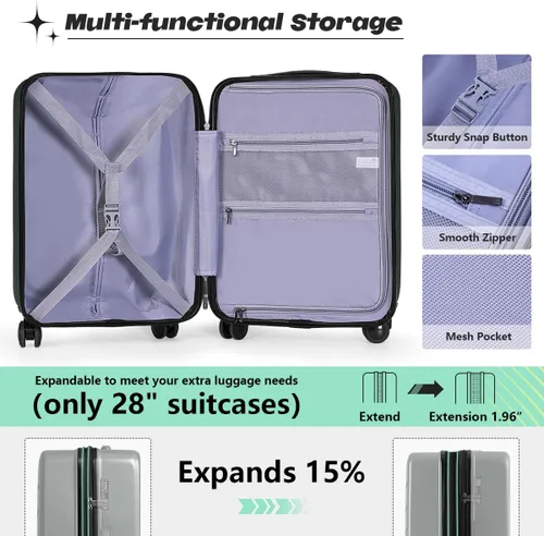 Vista 5 de AnyZip Maletas de equipaje con ruedas giratorias PC+ABS Hardshell TSA Lock, Verdeoscuro