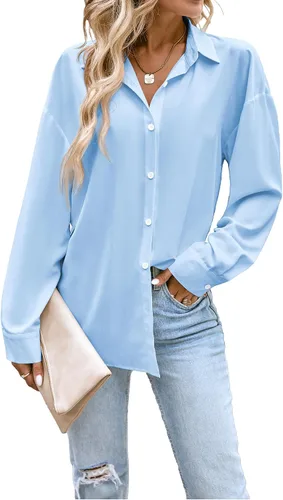 Vista 9 de Camisas con botones para mujer, blusa de manga larga con cuello, blusa casual de negocios