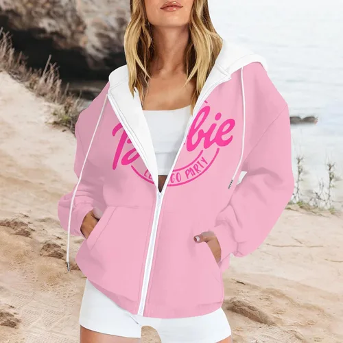 Vista 2 de ANNAPU Sudaderas con capucha para mujer, diseño de bar-bie, para otoño, de gran tamaño, casual, con cordón, Y2K, con bolsillo