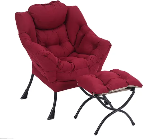 Vista 26 de LITA - Silla perezosa con otomana, sofá tapizado de ocio moderno de acento, silla de lectura contemporánea de salón con reposabrazos y bolsillo