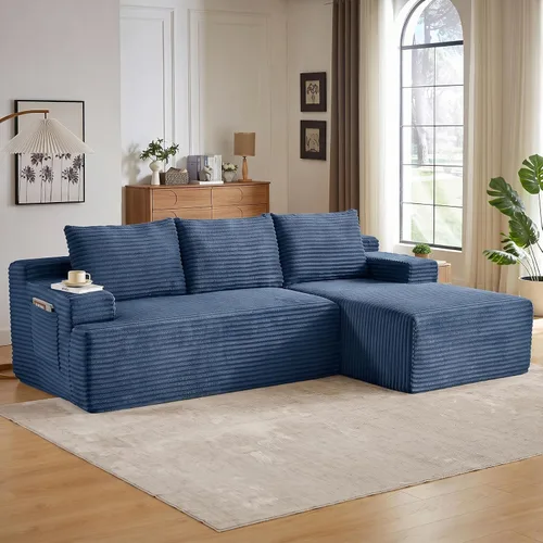 Vista 33 de Sofá modular Cloud de 97 pulgadas, moderno sofá deshuesado con diván, asiento profundo, sofá modular en forma de L, sofás de espuma de pana