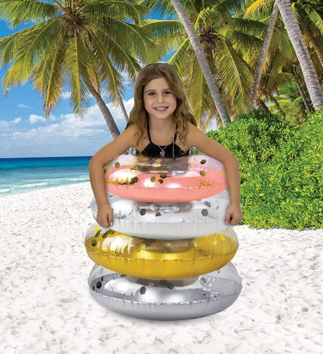 Vista 7 de Paquete de 4 flotadores inflables para piscina para niños, anillos flotantes de piscina rellenos de confeti brillante, lindos flotadores de piscina