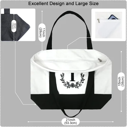 Vista 2 de BeeGreen - Bolsa de lona con iniciales de 12 onzas con bolsillo interior con cremallera, bolsillo frontal para la playa, escuela con bordado