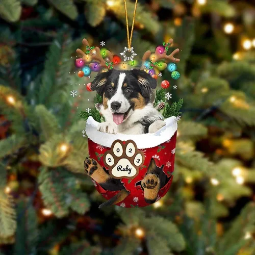 Vista 123 de Adornos personalizados de Pug cervatillo – Decoración personalizada para árbol de Navidad con patas de bolsillo de nieve