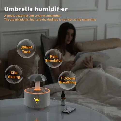 Vista 3 de Humidificadores para dormitorio, difusor de aceites esenciales de aromaterapia, humidificador ultrasónico silencioso de nubes y niebla fría, luz LED