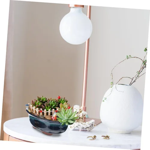 Vista 7 de Yardwe 2 macetas de cerámica esmaltadas para bonsái y cactus, elegantes adornos de escritorio decorativos para interiores para el año
