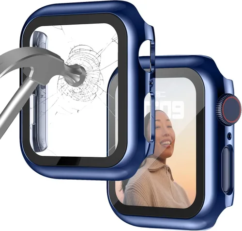 Vista 28 de Adepoy Paquete de 8 fundas con protector de pantalla de vidrio templado compatible con Apple Watch SE3 SE2 SE Series 6/5/4 de 1.575 pulgadas