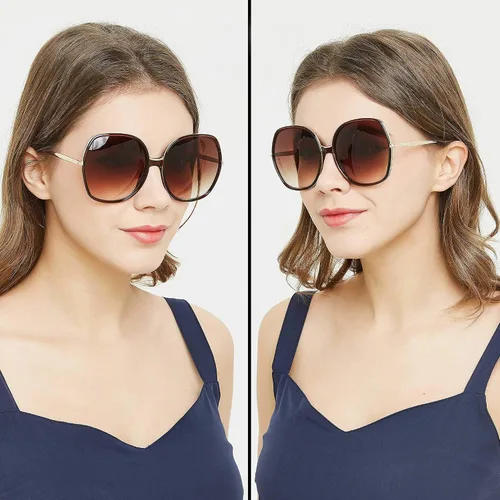 Vista 3 de ANDWOOD Lentes de sol de gran tamaño para mujer, marco ancho cuadrado, retro, moderno, protección UV