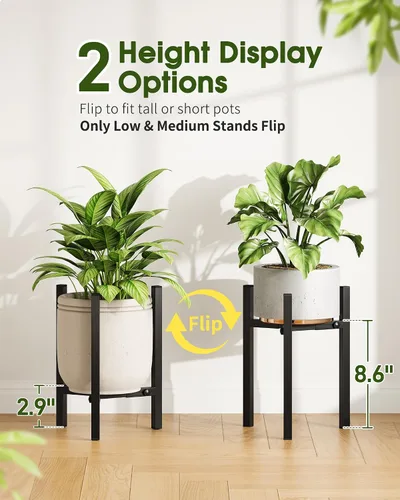 Vista 4 de Paquete de 3 soportes para plantas ajustables para interiores, soporte moderno de metal para plantas de interior, soportes resistentes para plantas