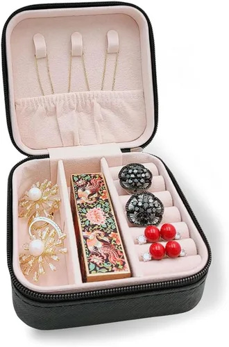 Vista 5 de Estuche de joyería de viaje, caja organizadora de joyas, organizador de joyas organizador de anillos pequeños de viaje, organizador de collar