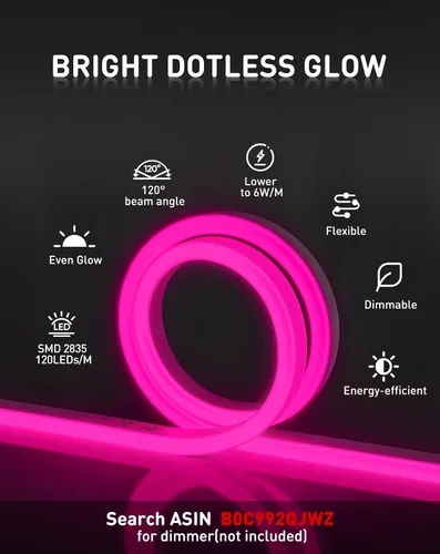 Vista 2 de luces LED de cuerda AC 120V, tira de neón eco de 120LEDs/M sin puntos, conectable y cortable, IP65 impermeable y resistente al clima para el hogar