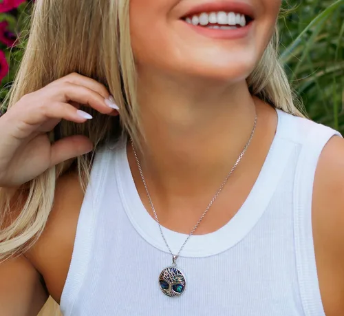 Vista 3 de Sterling Silver Turquoise Stone Abalone Mother of Pearl Necklaces for Women - Tree of Life Necklace - Heart Pendant Necklaces - Unique Jewelry Gifts