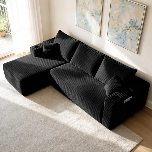 Vista 10 de Sofá deshuesado de 96 pulgadas, sofá modular en forma de L, color negro