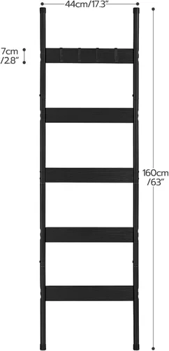 Vista 3 de HOOBRO Escalera para mantas, estante de toallas de 5 niveles con ganchos, estante de mantas inclinado en la pared, estante decorativo