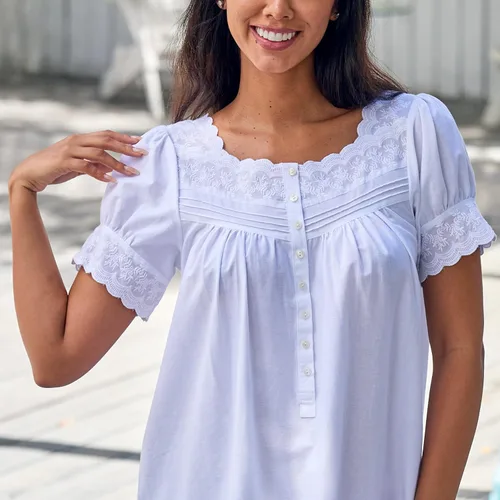 Vista 5 de Alexander Del Rossa Camisones de algodón blanco para mujer, camisones de verano para mujer, algodón suave