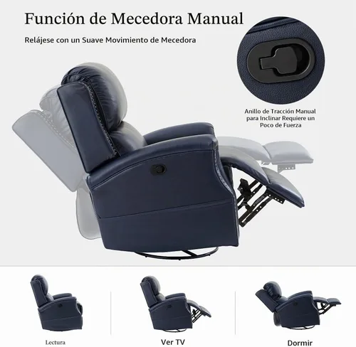 Vista 5 de HULALA HOME Mecedora reclinable giratoria, azul marino