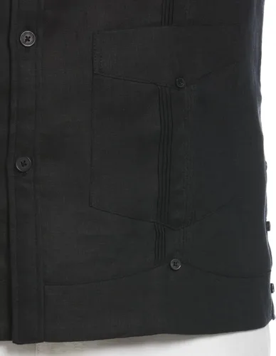 Vista 4 de Cubavera Camisa guayabera de manga larga con cuatro bolsillos y 100% lino para hombre (talla S-5x grande y alto)
