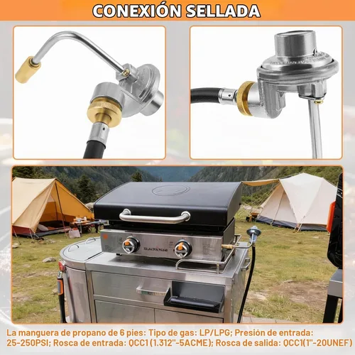 Vista 7 de Manguera adaptadora de propano de 6 pies, convertidor de 1 libra a 20 libras con piezas de repuesto de regulador de gas para kit de conversión