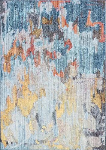 Vista 6 de Unique Loom Downtown Collection Abstract, tonos pastel, alfombra ecléctica de área, 2' 2" x 6' 0", Multi/Azul claro