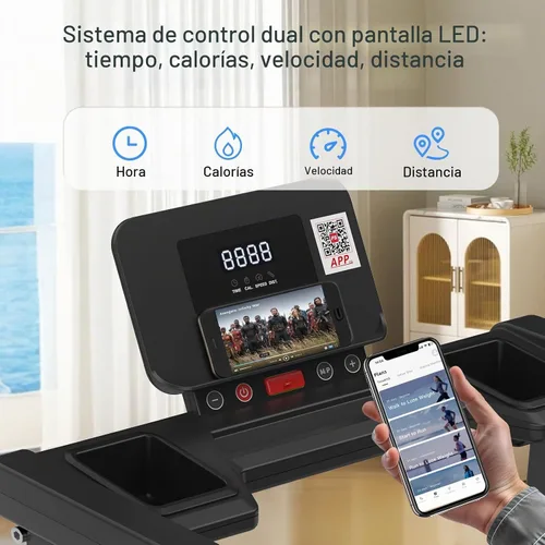Vista 6 de Caminadora plegable con asas, cinta de correr eléctrica ultrasilenciosa de 2.5 HP para el hogar, capacidad de 300 libras, 12 programas, absorción