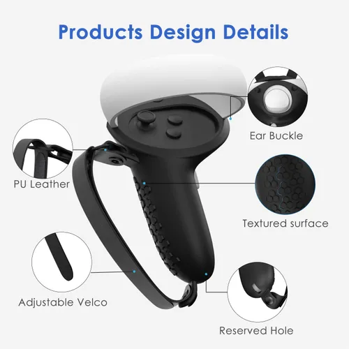 Vista 2 de ZyberGears VR Controller Grips for Oculus Quest 2 Premium Silicone Material with Textured Design Velcro Strap for Oculus Quest 2 Accessories