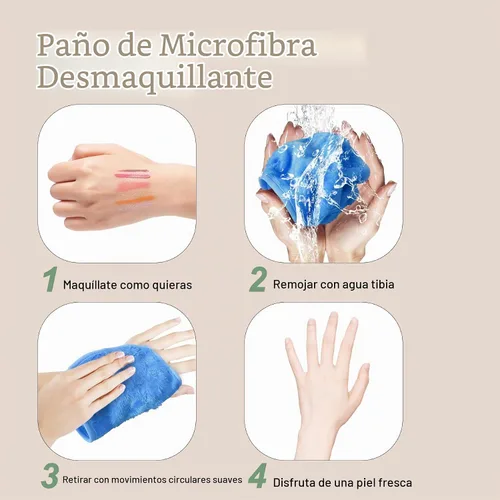 Vista 6 de KODAMO Paño removedor de maquillaje, almohadillas removedoras de maquillaje reutilizables, lavables con bolsa de malla, paños de microfibra para Azul