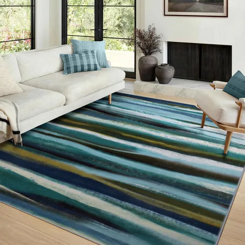 Vista 110 de Alfombra abstracta de 3 x 5 para sala de estar, dormitorio, entrada, color azul