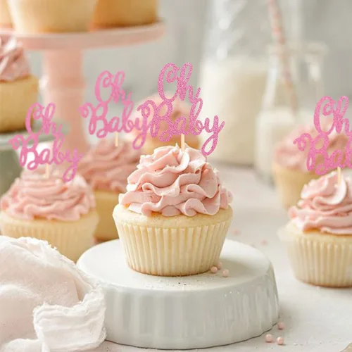 Vista 7 de 36 piezas Oh Baby Cupcake Toppers Glitter Baby Shower Cupcake Picks Decoraciones para Celebrar Baby Shower Niños Cumpleaños Suministros de Fiesta