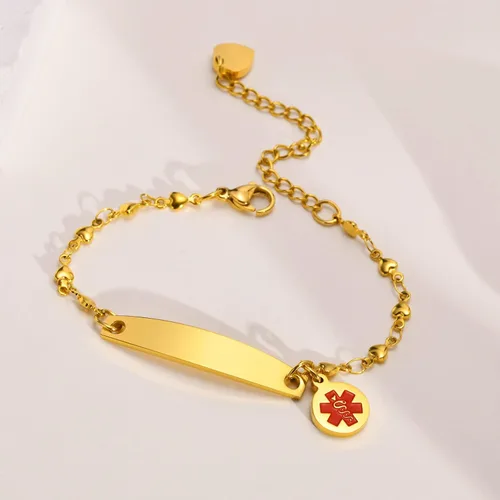 Vista 5 de VNOX Pulseras de alerta médica para hombres y mujeres con cadena Rolo especial, pulsera de identificación de alerta médica para mujeres y niñas