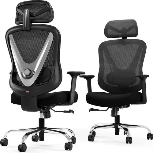 Vista 6 de HOLLUDLE Silla de oficina ergonómica de malla, soporte lumbar ajustable 3D y reposabrazos 3D, respaldo en forma de V, silla de escritorio ajustable